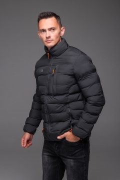 Темно серая мужская стеганая осенняя куртка TNF со сьемным капюшоном К-1693