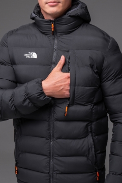 Темно серая мужская стеганая осенняя куртка TNF со сьемным капюшоном К-1693