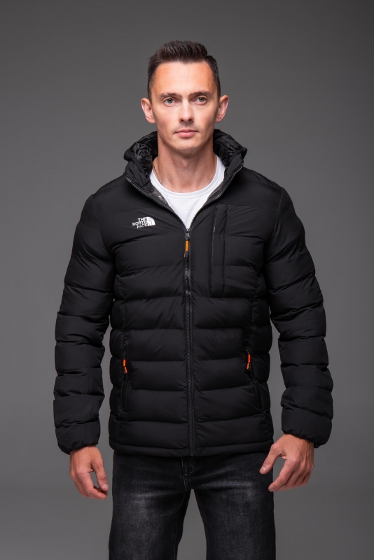 Черная мужская стеганая куртка демисезон TNF К-1694