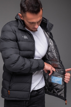 Черная мужская стеганая куртка демисезон TNF К-1694