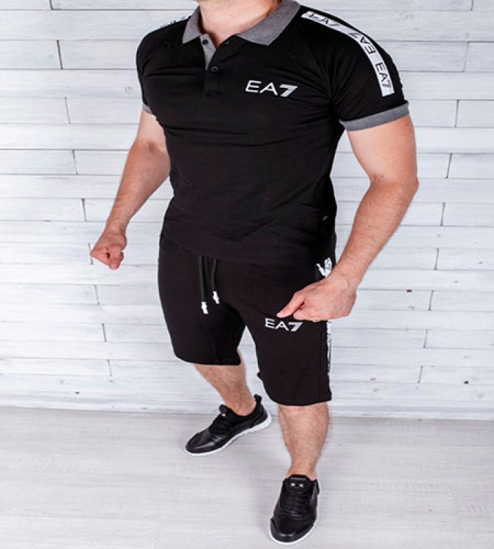 Черный Мужской Костюм Armani на Лето К-69