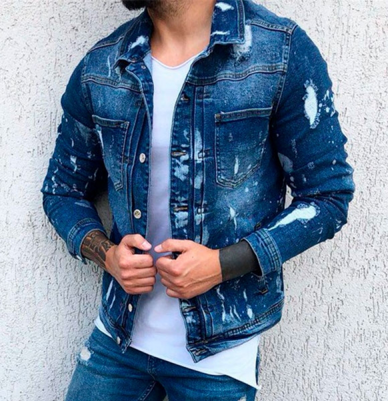 Синяя джинсовая мужская куртка К-200