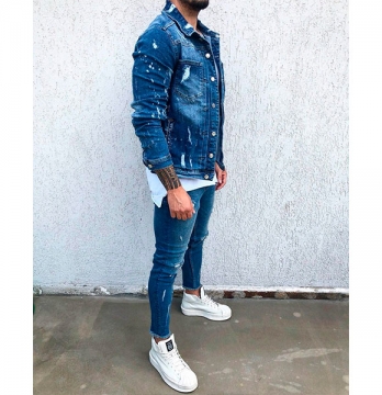 Синяя джинсовая мужская куртка К-200