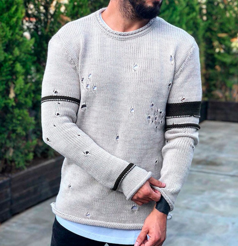 Стильный Серый Мужской Свитер S-156