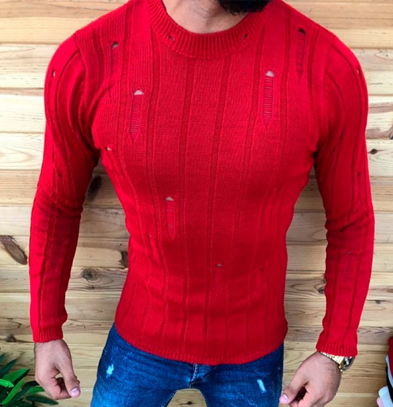 Мужской красный свитер S-167