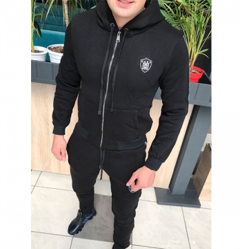 Черный мужской спортивный костюм с капюшоном К-105