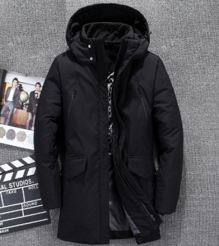 Чорна чоловіча подовжена куртка на зиму Z-180