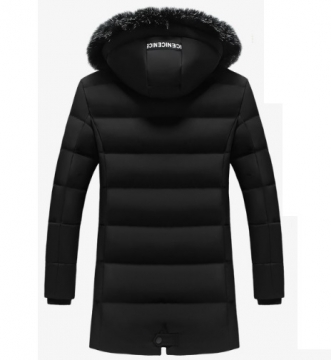 Черный длинный мужской пуховик с меховым воротником Z-184