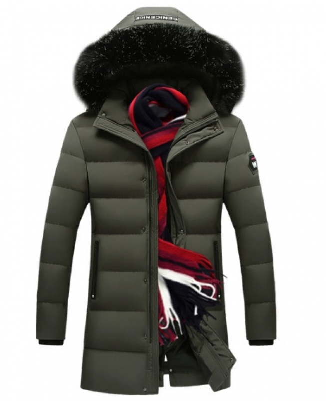 Темно зелений чоловічий довгий пуховик Z-185