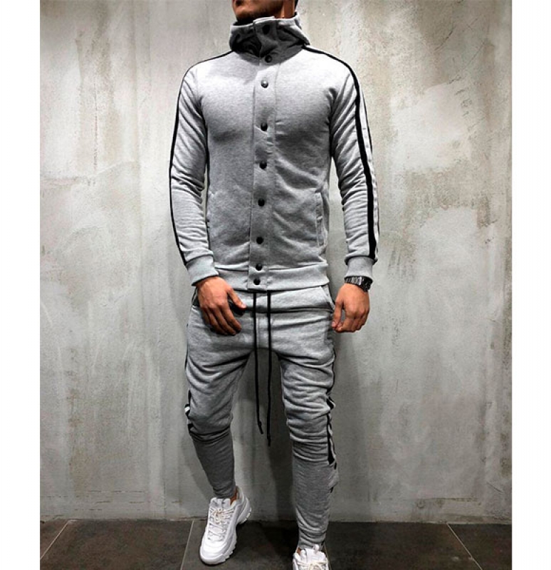 Серый молодежный спортивный костюм на пуговицах К-107
