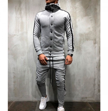 Серый молодежный спортивный костюм на пуговицах К-107