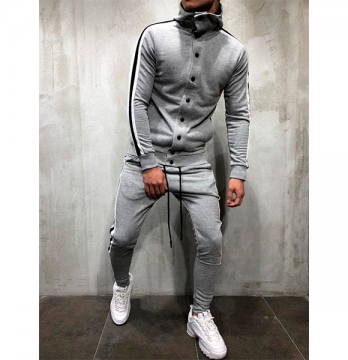 Серый молодежный спортивный костюм на пуговицах К-107
