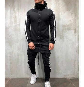 Спортивный мужской черный костюм на пуговицах К-108