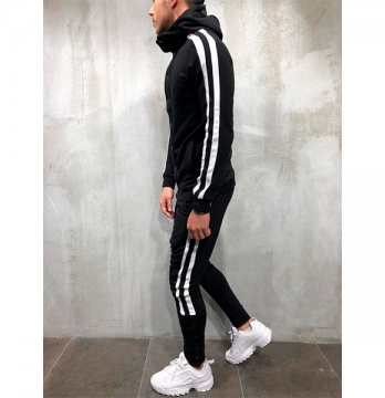 Спортивный мужской черный костюм на пуговицах К-108