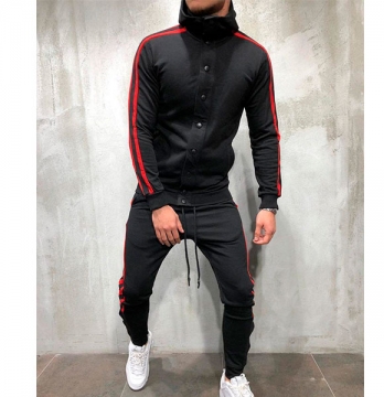 Модный черный спортивный костюм с красными вставками К-109