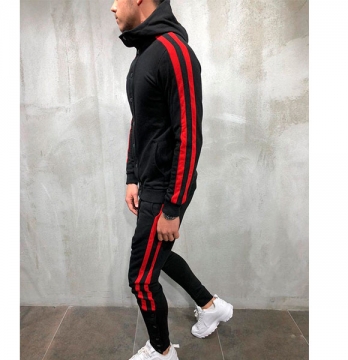 Модный черный спортивный костюм с красными вставками К-109