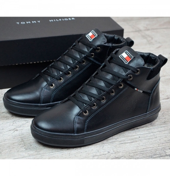 Зимние черные мужские ботинки Hilfiger на меху Т-149