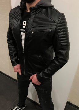 Чоловіча шкіряна куртка з капюшоном К-220
