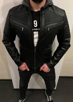 Мужская кожаная куртка с капюшоном К-220