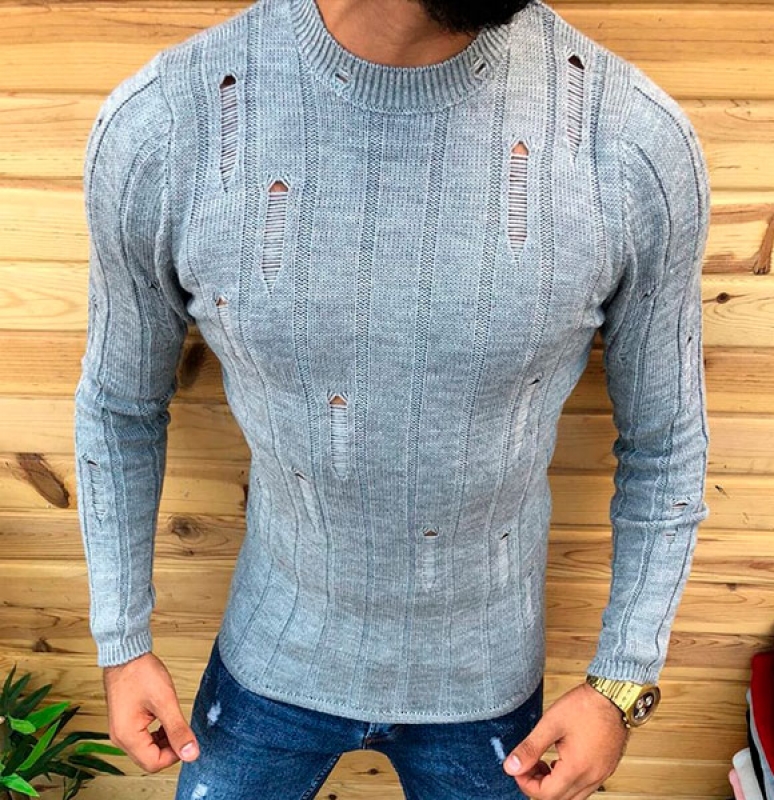 Стильный серый свитер мужской S-182