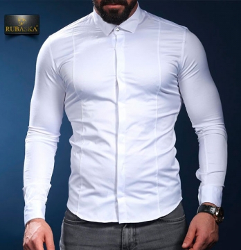 Белая Мужская Однотонная Рубашка Р-504