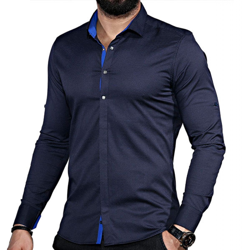 Стильная темно синяя рубашка Р-528