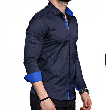 Стильная темно синяя рубашка Р-528