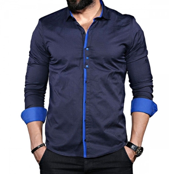 Модная рубашка с синими манжетами Р-544
