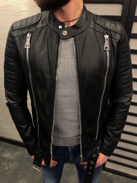 Мужская кожаная куртка с молниями К-227