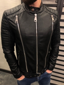 Мужская кожаная куртка с молниями К-227