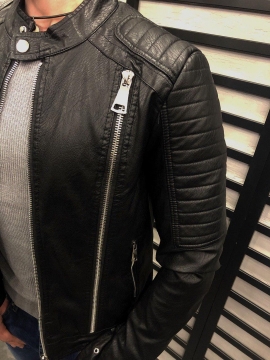 Мужская кожаная куртка с молниями К-227