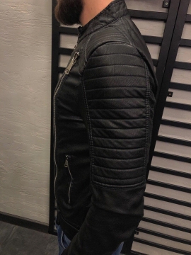 Мужская кожаная куртка с молниями К-227