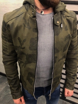 Камуфляжная мужская кожаная куртка К-228