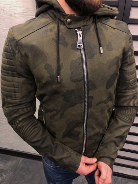 Камуфляжная мужская кожаная куртка К-228