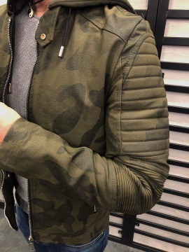 Камуфляжная мужская кожаная куртка К-228