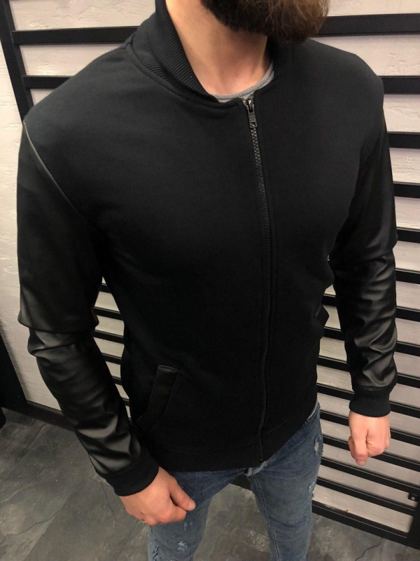 Модний чоловічий бомбер з шкіряними рукавами К-234