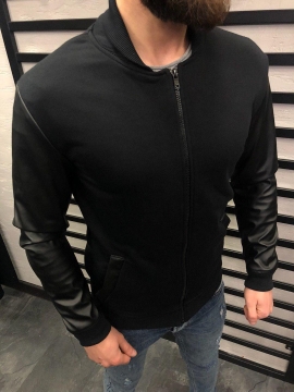 Модний чоловічий бомбер з шкіряними рукавами К-234