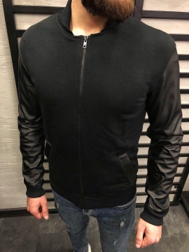 Модний чоловічий бомбер з шкіряними рукавами К-234