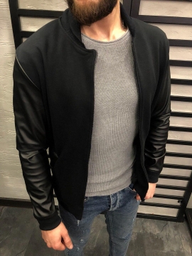 Модний чоловічий бомбер з шкіряними рукавами К-234
