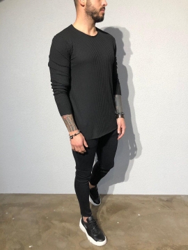 Мужской черный лонгслив S-224