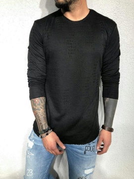 Модный черный тонкий свитер S-234