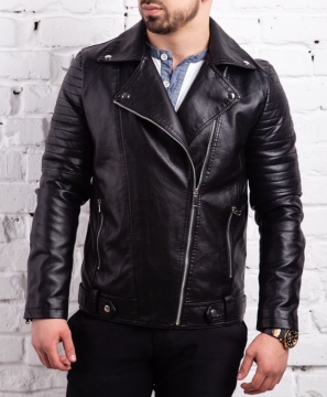 Мужская куртка с косой молнией из эко-кожи К-254