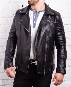 Мужская куртка с косой молнией из эко-кожи К-254
