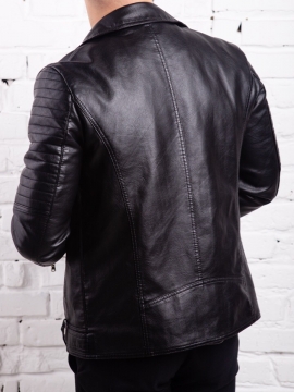 Мужская куртка с косой молнией из эко-кожи К-254