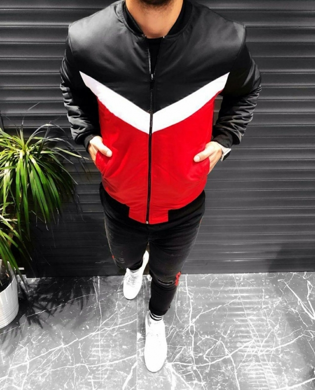 Красно черный мужской бомбер К-256