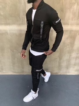 Черный модный спортивный костюм на змейке К-133