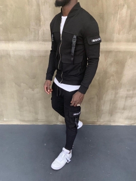 Черный модный спортивный костюм на змейке К-133