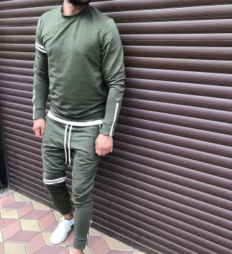 Темно зеленый молодежный спортивный костюм К-135