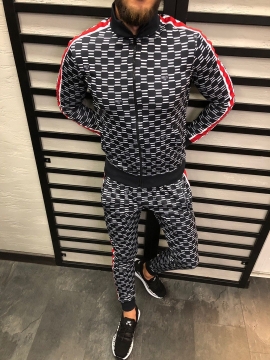 Серый костюм с красными вставками К-138