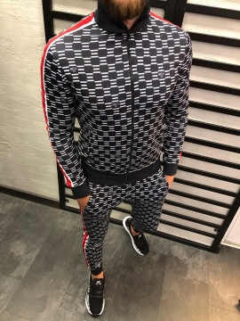 Серый костюм с красными вставками К-138